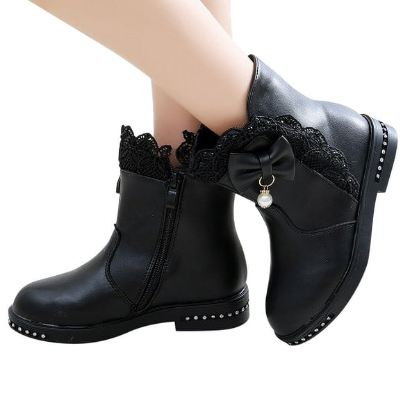 LSLJS Fall Princess Soft Sole Middle School Students' Black Performance Shoes, Girl's Ankle Boots on Clearance