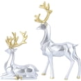 thumbnail image 1 of Miangastore Statue de Cerf de Table Sculpture de Renne Résine Décorations de Bureau Argent 2 Pcs, 1 of 9