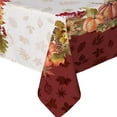 thumbnail image 4 of Swaying Leaves Bordered Fall Tablecloth Thanksgiving Maple Leaves Polyester Table Cover Watercolor Fall Pumpkins Table Cloth Farm Harvest Autumn Falling Leaves Table Cover for Autumn (60"×102"), 4 of 6