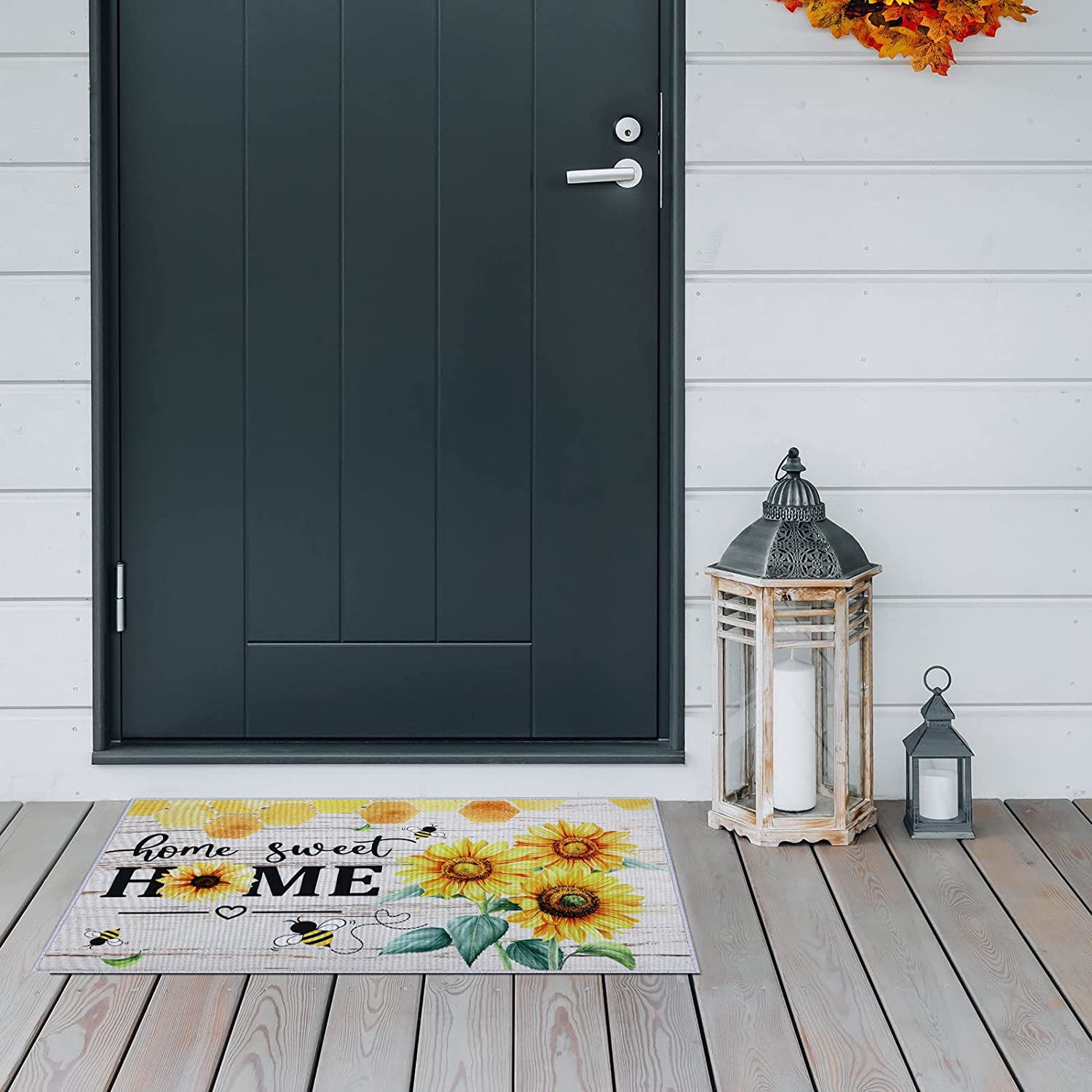 2 Pieces Sunflower Kitchen Rugs Set Kitchen Mats Non Slip Rubber Backing Area Sunflower Rug Home Sweet Home Doormat Washable Indoor Outdoor Floor Mats Country Kitchen Decor, 17 x 30, 17 x 47