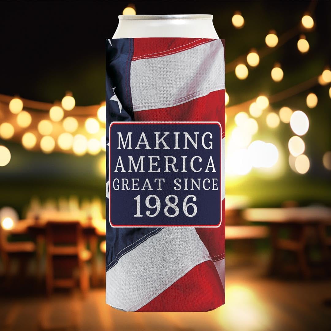 40th Birthday Coolie Making America Great Since 1986 12-Pack Ultra Slim Can Thermocoolers