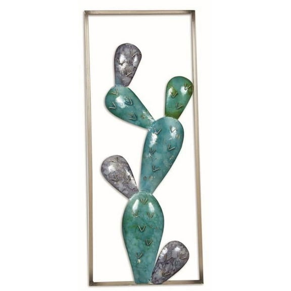 A Metal Cactus in Metal Frame Wall Decor