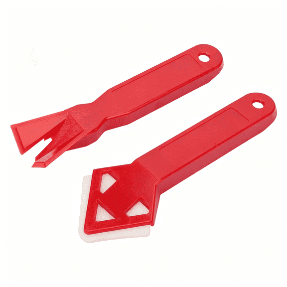 EXLEAF Caulking Tool,2Pcs Caulk Tools Kit Silicone Sealant Remover Shovel Glass Cement Caulking Scraper Red for Any Edge Angle Joint
