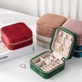 thumbnail image 3 of Portable Plush Velvet Jewelry Box for Travel Ring Box Earrings Necklace Storage Display Zipper Jewelry Organizer Box Jeweler B-Pink as shown, 3 of 6