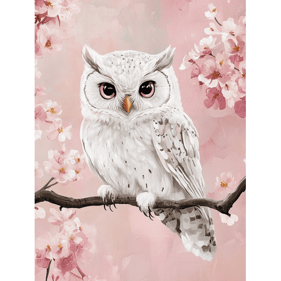 White Owl with Cherry Blossoms Canvas Print/Wall Art,Suitable for Living Room,Bedroom,Bathroom,Office,and Dining Room Decoration