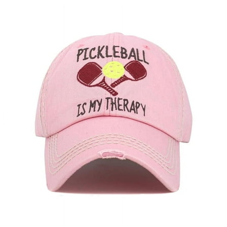 Pickleball Is My Therapy Distressed Cap Unconstructed Embroidered Light Pink Hat