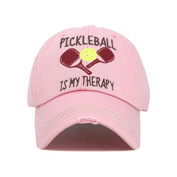 Pickleball Is My Therapy Distressed Cap Unconstructed Embroidered Light Pink Hat