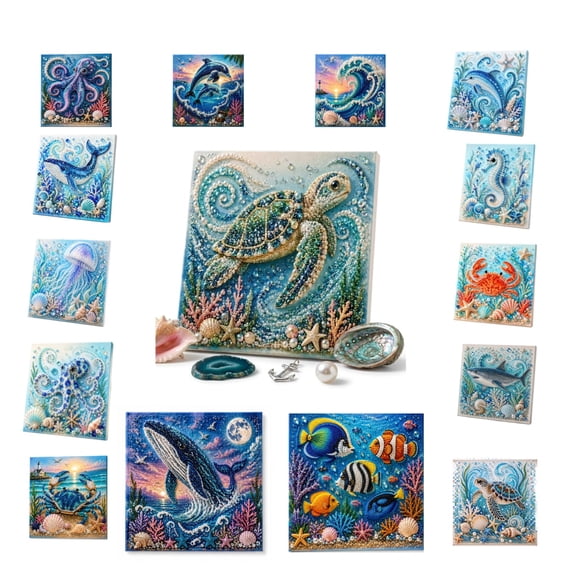 Ocean Theme Pearl Art DIY Kit, Octopus 3D Pearl Painting Kit, DIY Pearl Art Craft with Sparkling Beads for Adults Beginners, Unique Ocean Wall Decoration Gift