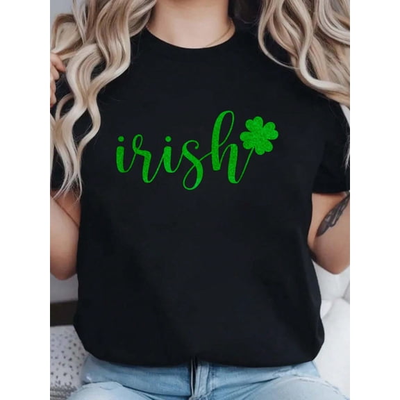 100% Cotton Irish St Patrick Day Women Women Saint Patricks Shamrock T-Shirt Print Round Neck Short Sleeve T-Shirt For Women Casual, Summer, Women Top Graphic Tees Women Tops