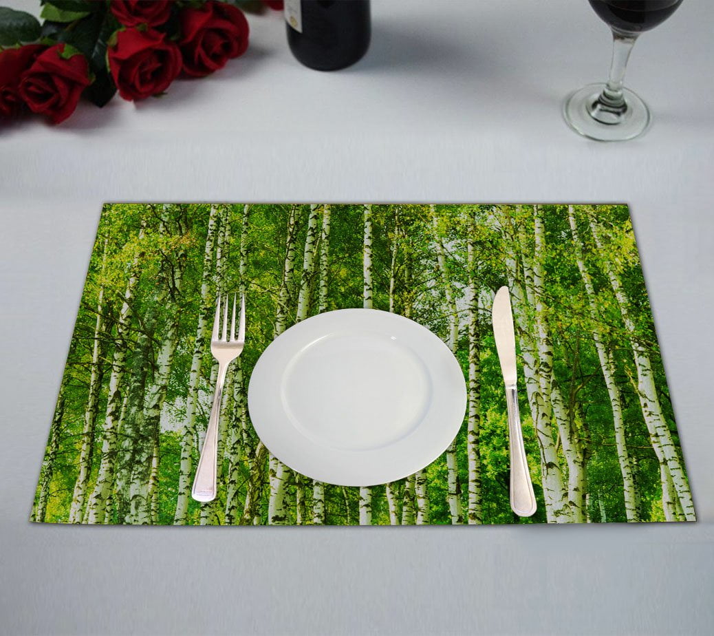 GCKG Woodland Forest Placemat, Majestic Landscape with Green Birch Tree in Sunlight in the