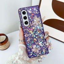 For Samsung Galaxy Z Fold 3 Case, Galaxy Z Fold 3 Cover 7.6",  Flash diamond 3D Full Body Gemstone stone butterfly With a bracelet for Women Girls Crystal Anti-Shock Phone Case,Purple