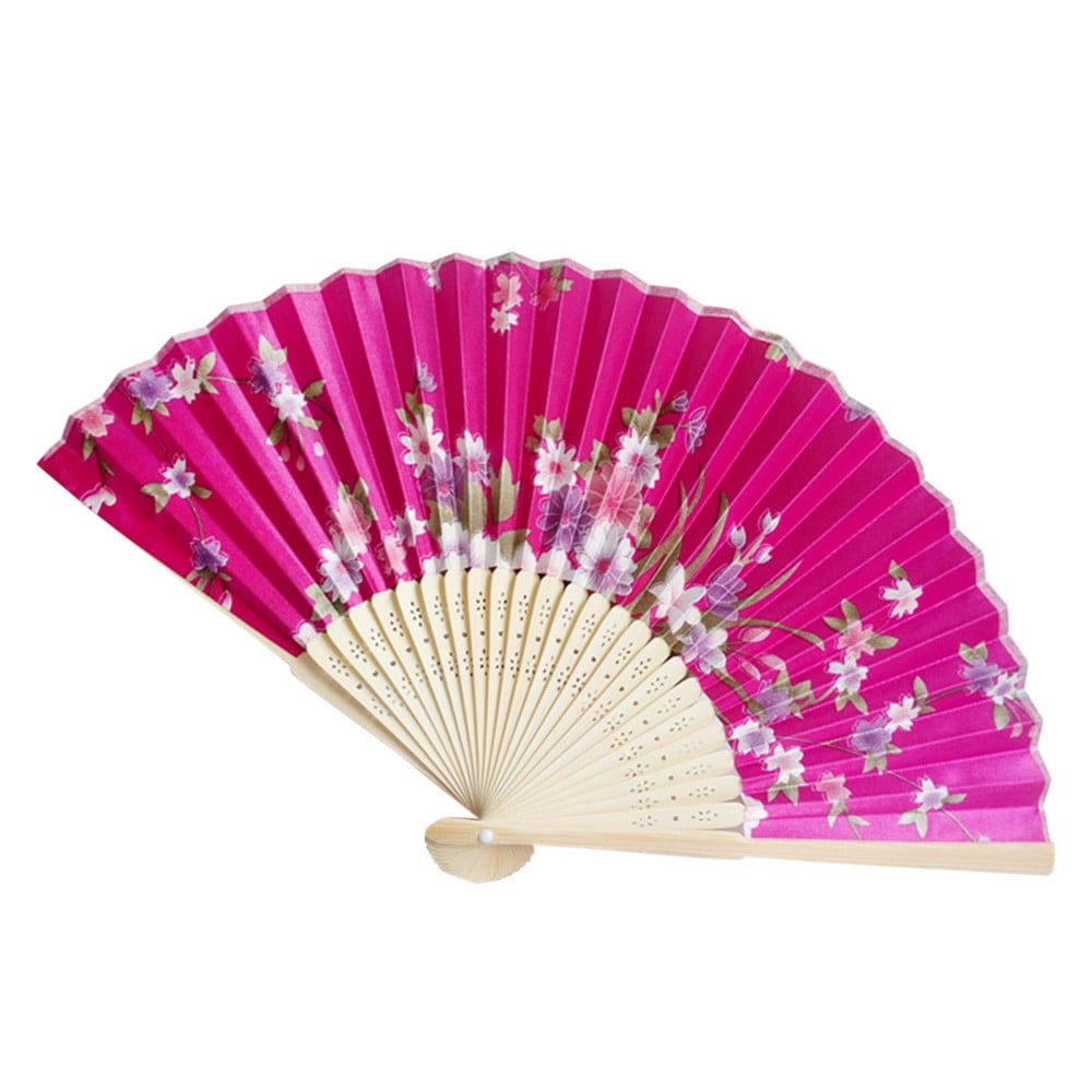 Vintage Bamboo Folding Hand Held Flower Fan Chinese Dance Party Pocket Gifts New 