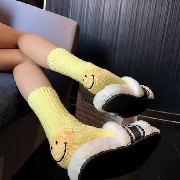 Calcetines de moda para hombre y mujer con tacón sonriente, gruesos, estilo japonés, con herramientas de colores divididos y rayas