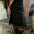 thumbnail image 5 of LMLYSoH Women's Satin Midi Skirt Elegant Solid Color Lace Trim Loose Fit Knee Length Skirt for Party Work Daily Wear, 5 of 9