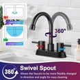 thumbnail image 6 of 4 Inch 2 Handle Centerset Matte Black Modern Bathroom Faucet 360 Swivel Spout Bathroom Vanity Sink Faucet with Pop Up Drain and Water Supply, 6 of 16