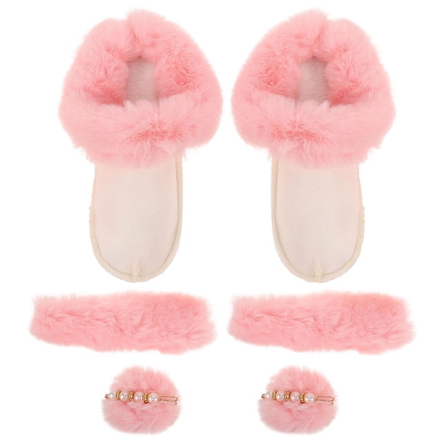 1 juego de forros cálidos para zapatos, pantuflas de felpa con bandas y pompón para zapatos, plantillas de repuesto para invierno, color rosa, talla 38-39