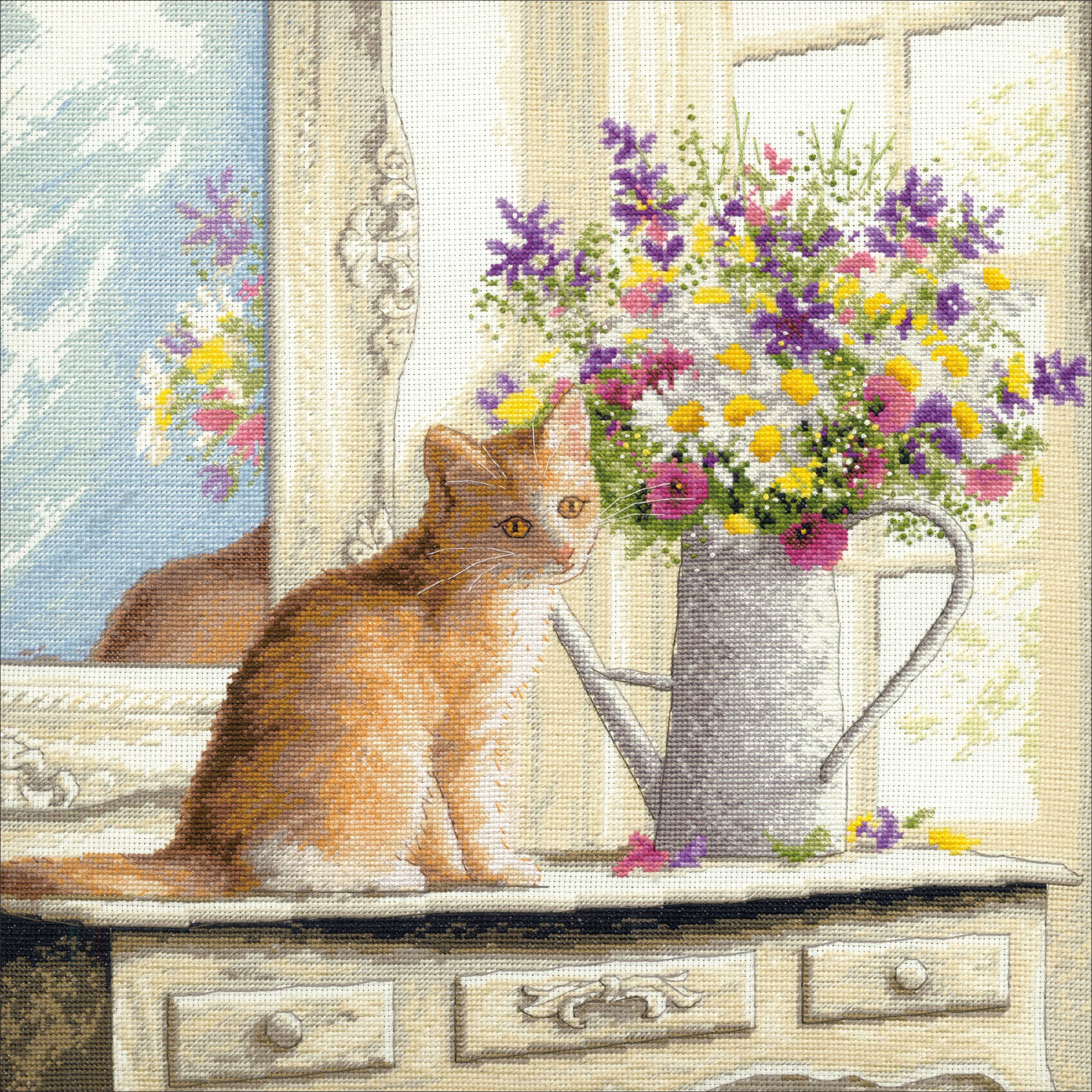 Dimensions Counted Cross Stitch Kit 12"X12"-Kitten In The Window (18