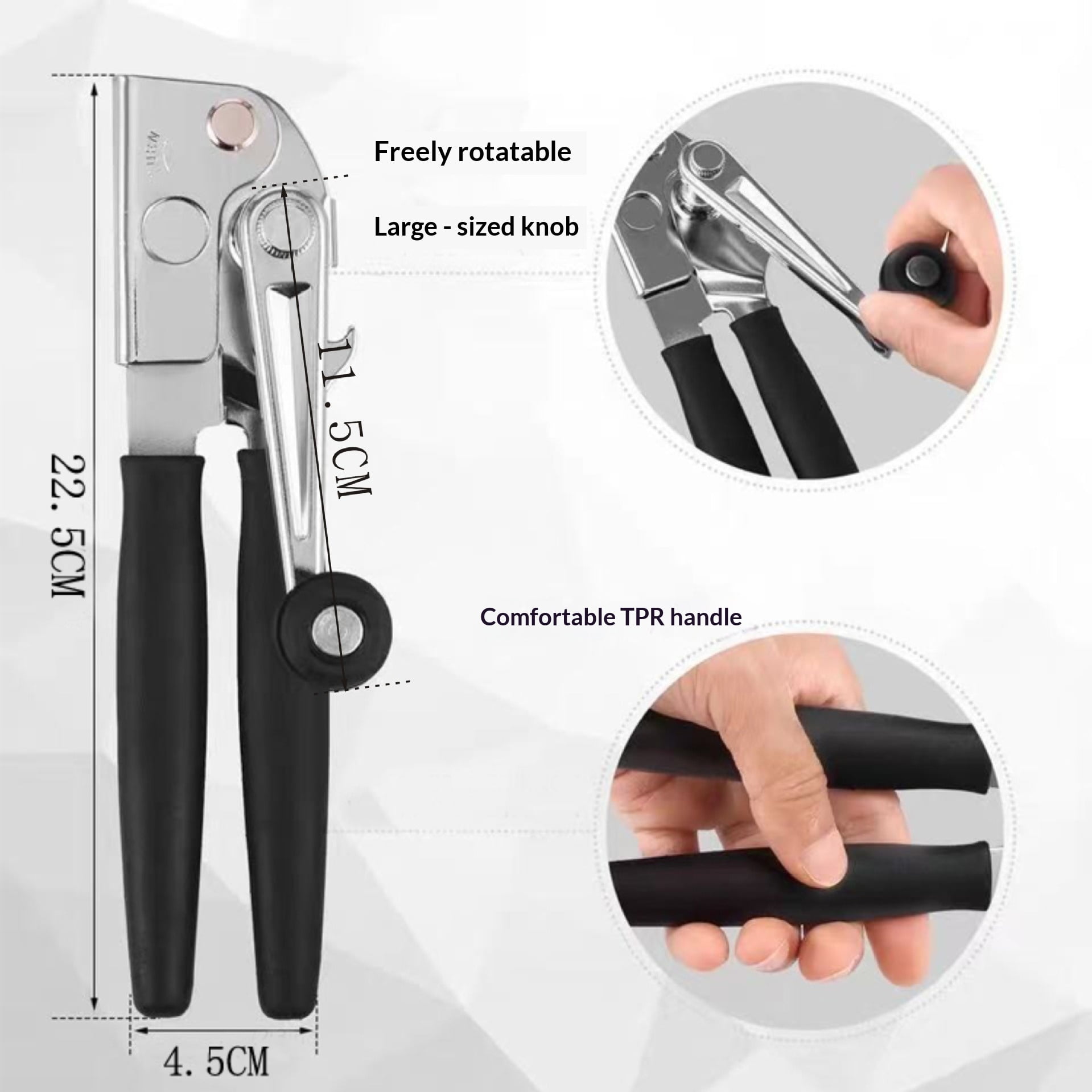 Xl-Kang Folding Crank HandleCan Opener with Manual Heavy Duty Folding Hand Crank Can Opener Smooth Edge with Comfortable Long Handles,