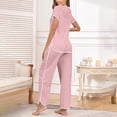 thumbnail image 5 of Besolor Womens Stripe Pajamas 2 Piece Nightwear Short Sleeve Side Split Tops and Pants Sleepwear Soft Pjs Sets, 5 of 9