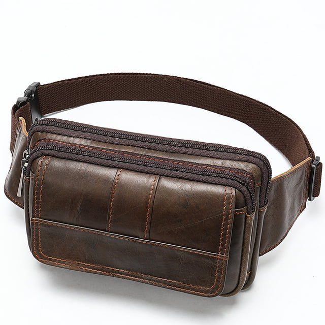 Riñonera de cuero para hombre, capa superior de piel de vaca, para exteriores, bandolera, bolso de pecho, bolso pequeño retro de cuero genuino para hombre