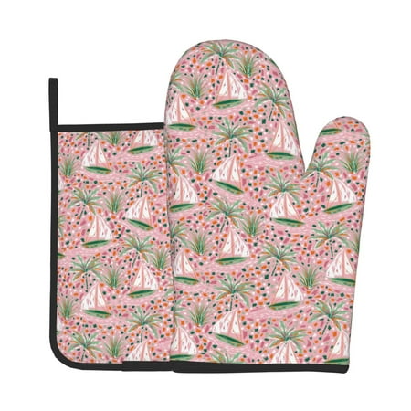 

Bingfone Sailboats And Palm Tree Print Oven Mitts Pot Holders Set 2 PCS for Kitchen for Cooking Grilling Baking BBQ Pot Holders Cook Essentials