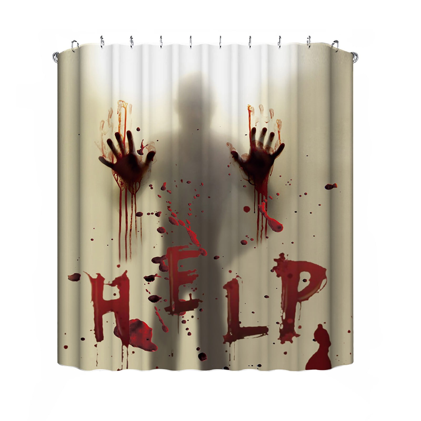 Bloody Help Me Shower Bath Curtain Bathroom Horror Prop Scary Halloween Decor 