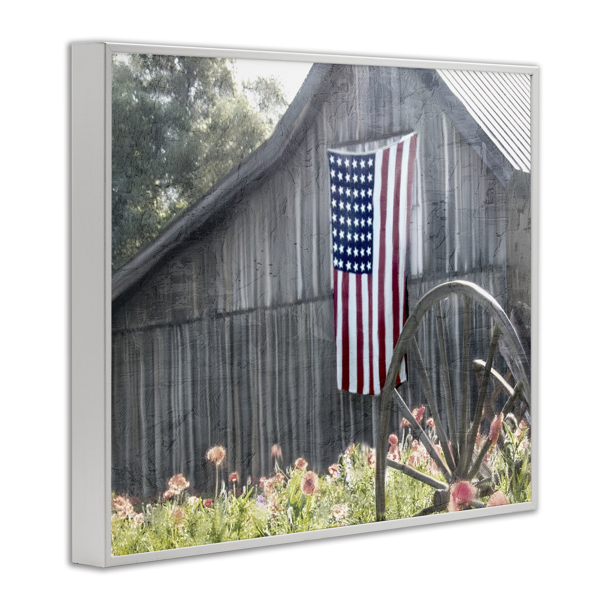Stupell Industries USA Wagon Wheel Barn White Framed Giclee Art, design by Kim Allen