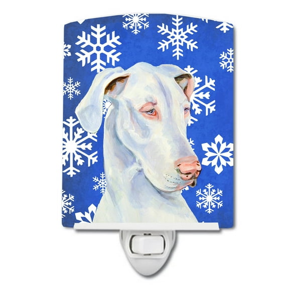 Caroline's Treasures LH9266CNL Great Dane Winter Snowflakes Holiday Ceramic Night Light, 6x4x3", multicolor