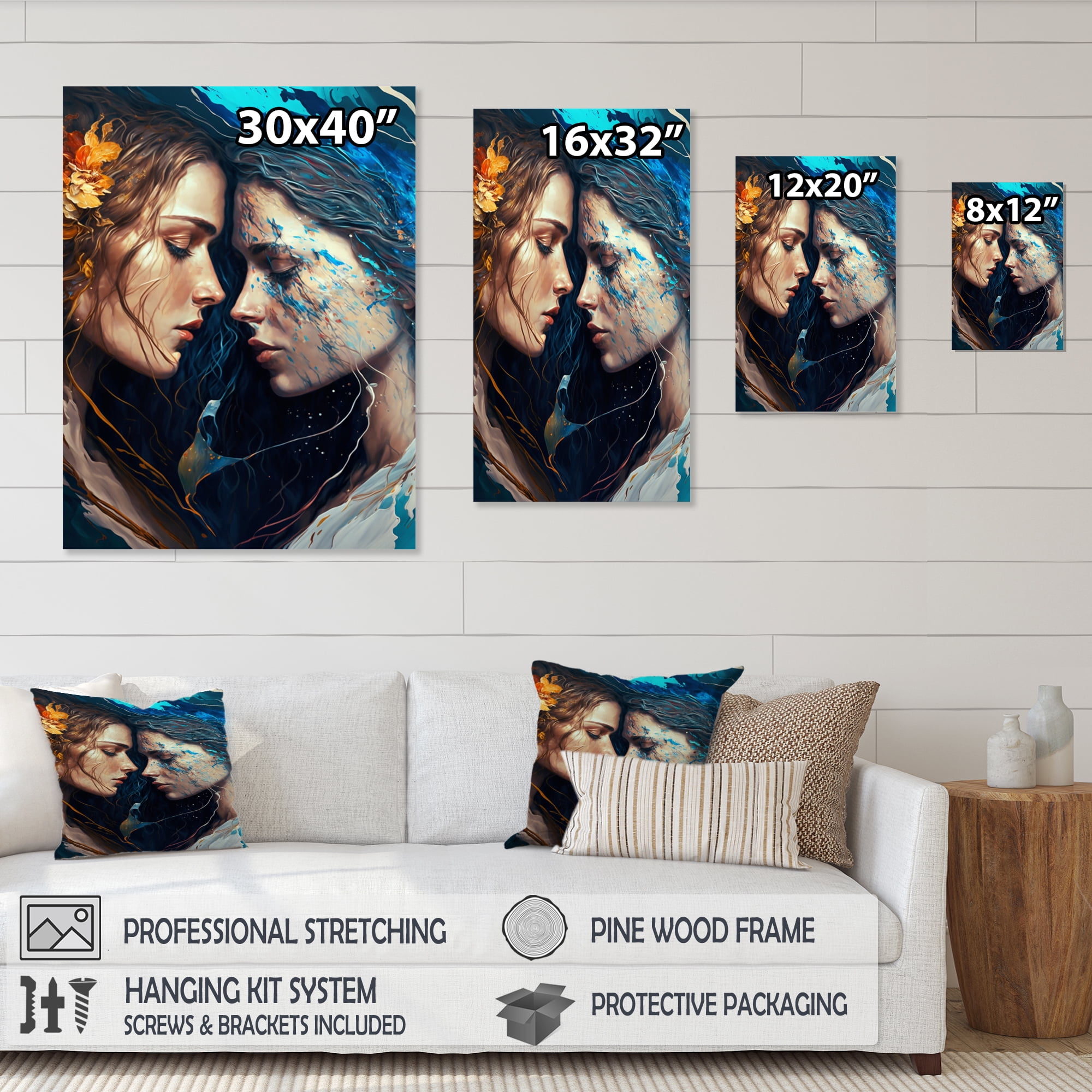 Designart Two Women Kissing With Flowers II Canvas Wall Art