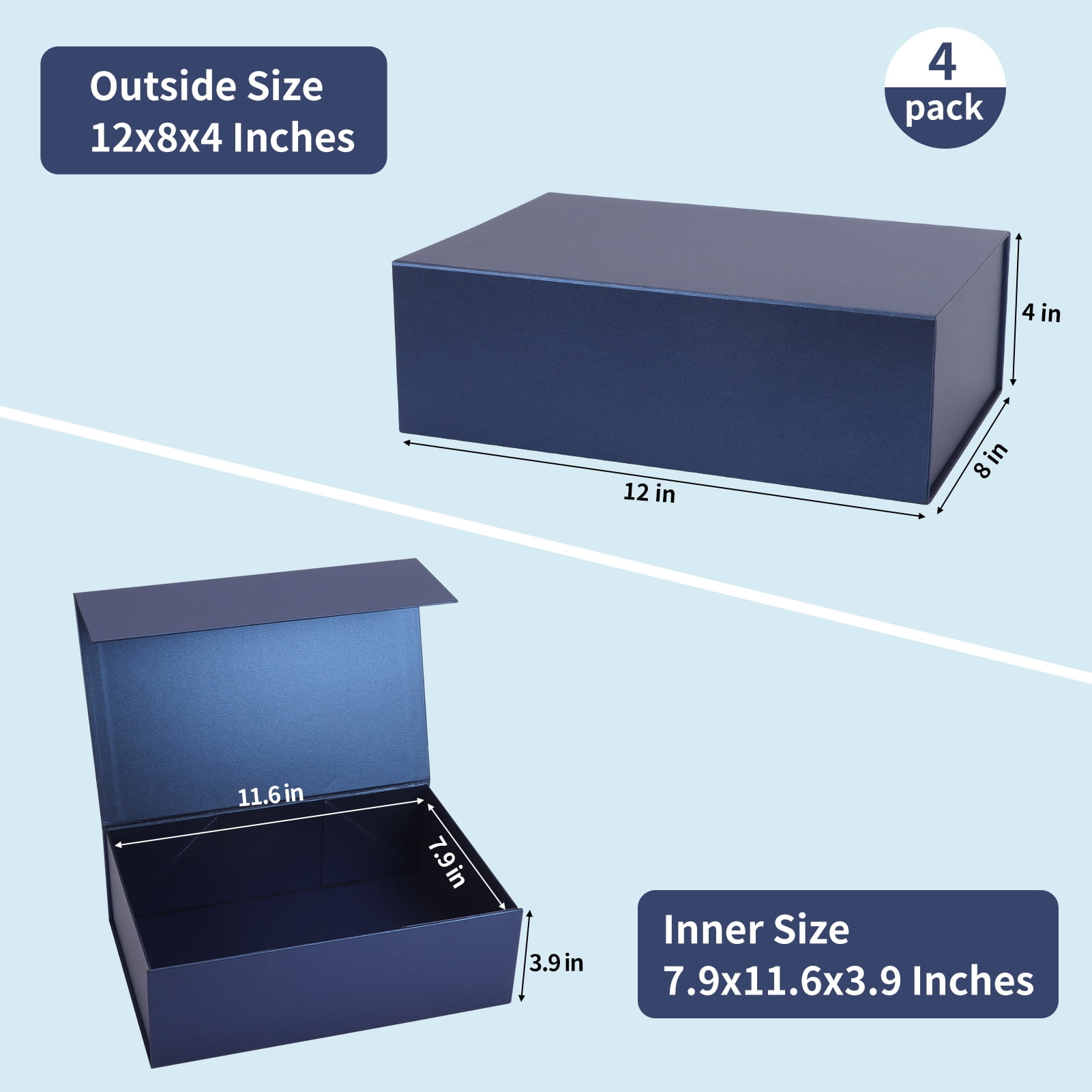 4 Pack Small Rectangle Cardboard Magnetic Closure Boxes, 12x8x4