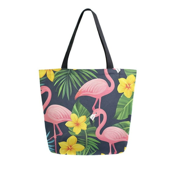 FORMRS Womens Canvas Tote Bag with Zipper Inner Pocket Shoulder Handbag, Flamingo Pattern