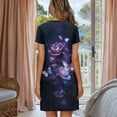 thumbnail image 2 of FKELYI Purple Floral Butterfly Print Button Down Nightgowns Women's Nightdress Crew Neck Sleepwear Dress Skin-Friendly Pajama Dress Short Sleeve House Dress for Sleeping Lounging, 3XL, 2 of 6