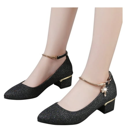Dakaela Women s Dress Shoes Rhinestone Chunky Heel Pumps Ankle Buckle Formal Business Dance Shoe