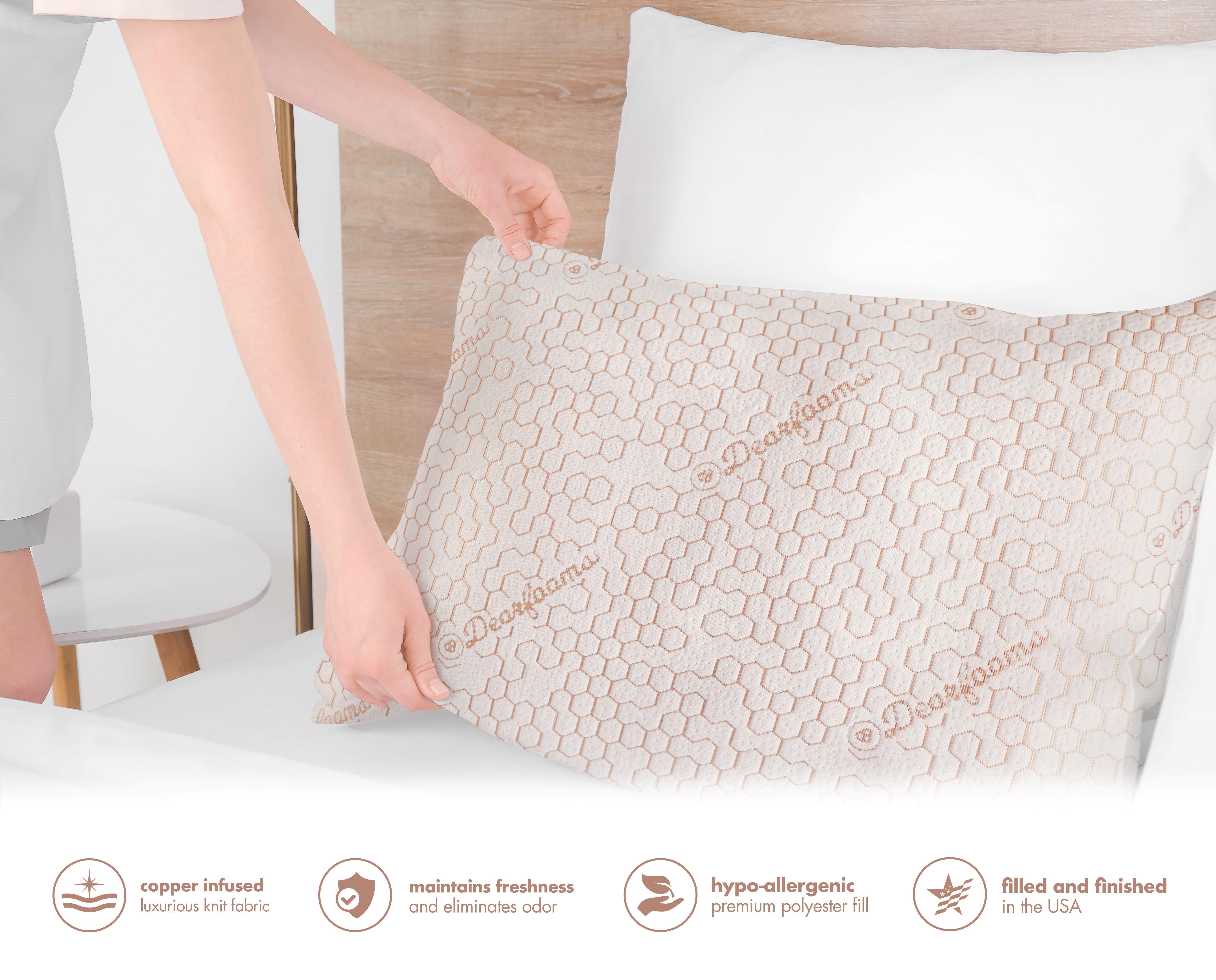 Dearfoams Cozy Copper Infused Bed Pillow 2PK Standard, White