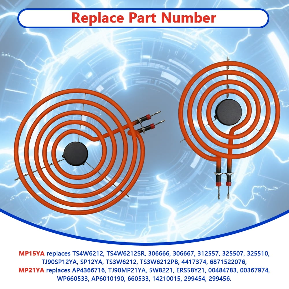 Arcticwind MP15YA*3+ MP21YA*1 Electric Range Burner Element Set, 2x6" 1500W & 2x8" 2100W 230V Coils, Replacement for Maytag, Whirlpool, Kenmore, Amana, Norge Stoves (Fits # 484782, 5304431014, SU204)