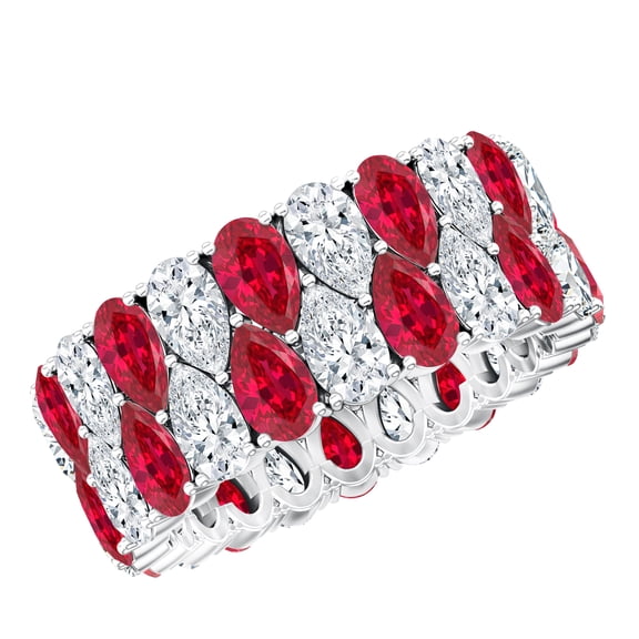 Rosec Jewels Certified Pear Shape Lab Grown Ruby Wedding Band for Women - AAAA Quality - Ruby Diamond Wide Band Ring with Jewelry Box, 925 Sterling Silver, US 4.00