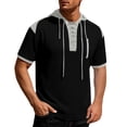 thumbnail image 3 of Men's Colorblock Short Sleeve Hoodie T-Shirt | Cotton Blend Pullover Hooded Top | Crewneck, Athletic Fit, Kangaroo Pocket | Breathable, Stretch Fabric | Casual Daily, | Zenithor,Black L, 3 of 9