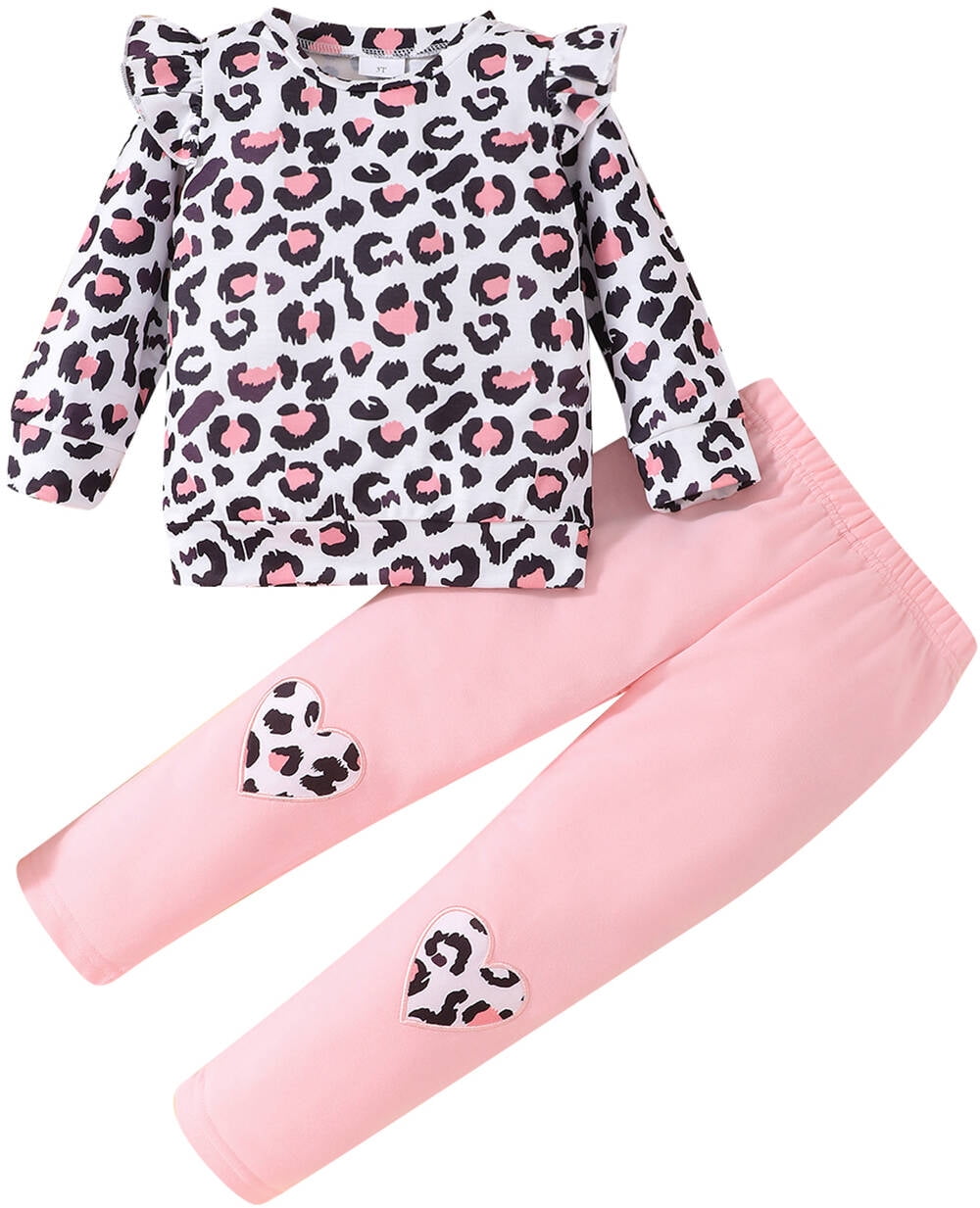 Girls’ Pink Peach Print Top with Leggings Set