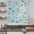 thumbnail image 4 of Teal Blue Coastal Semi Sheer Curtains Drapes for Living Room, Bedroom, French Doors Window 84 Inches Long, Nautical Starfish Shells Ocean Sea Rod Pocket Chiffon Curtain Drapery Voile Draperies Panel, 4 of 8