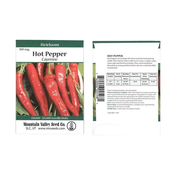 Long Slim Cayenne Hot Pepper Garden Seeds - 300 Mg Packet - Non-GMO, Heirloom Vegetable Gardening Seeds