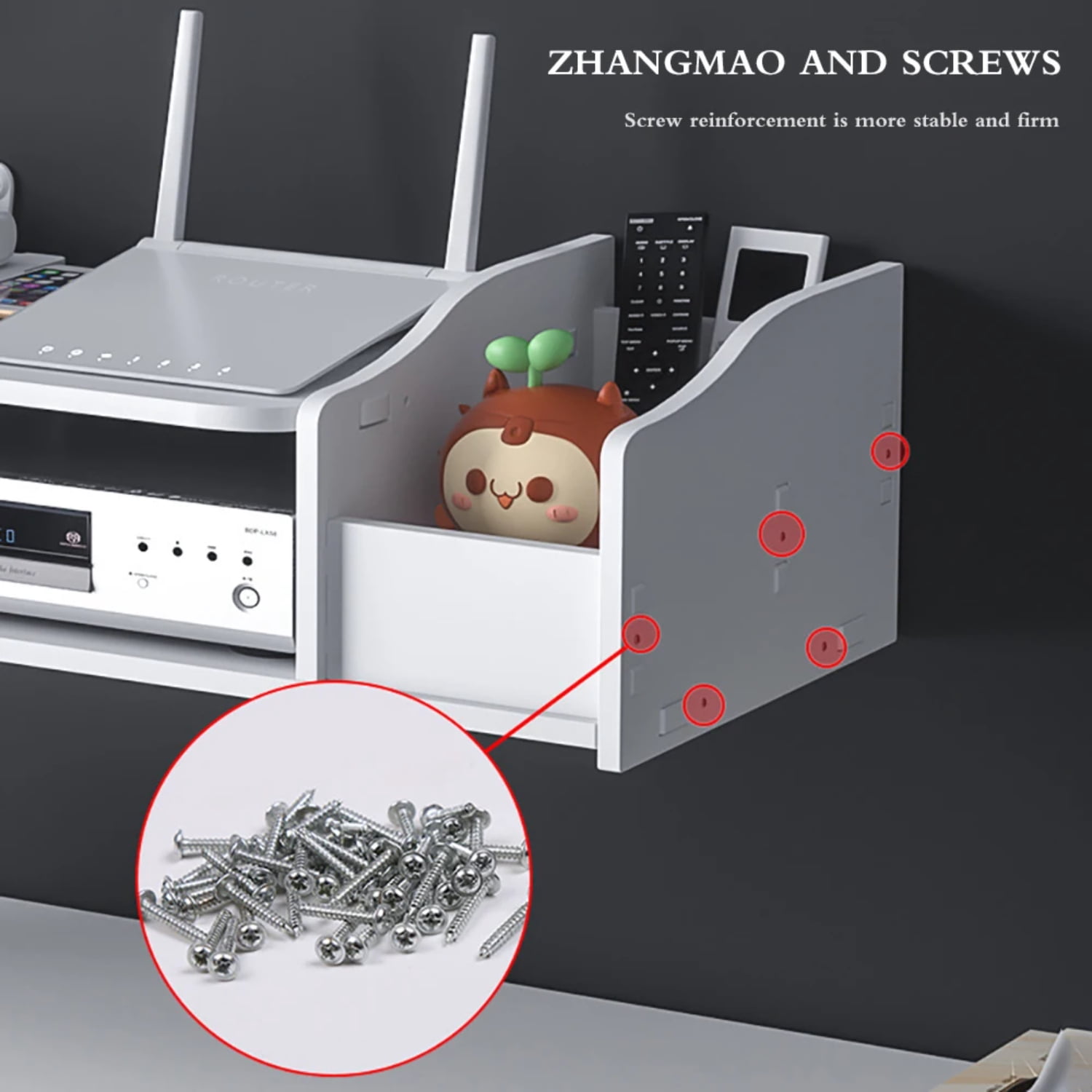 JINZHSF Elegant Wall Mount Aluminum Single-Layer Space-Saving Storage TV Box Router Shelf Set-Top Box Bracket Holder Mini PC DVD Player Stand Rack