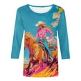 thumbnail image 4 of Womens Pink Vintage Western Cowgirl Horse Print T Shirt Retro Cowboy Desert Pattern V Neck Long Sleeve Tee Cute Tops, 4 of 5