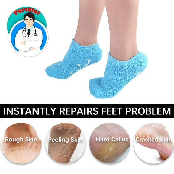 2 Pairs Moisturizing Socks, Gel Socks Soft Moisturizing Gel Socks, Gel Spa Socks For Repairing and Softening Dry Cracked Feet Skins, Gel Lining Infused with Essential Oils and Vitamins (Blue & Pink)