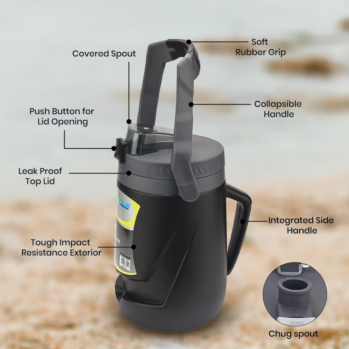 Pinnacle Thermoware Insulated Water Jug with Spout 85 Oz Large Water Bottle with Easy to Carry Handle - Black
