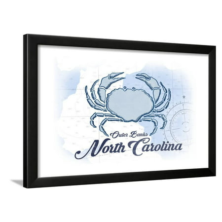 Outer Banks, North Carolina - Crab - Blue - Coastal Icon Framed Print Wall Art By Lantern