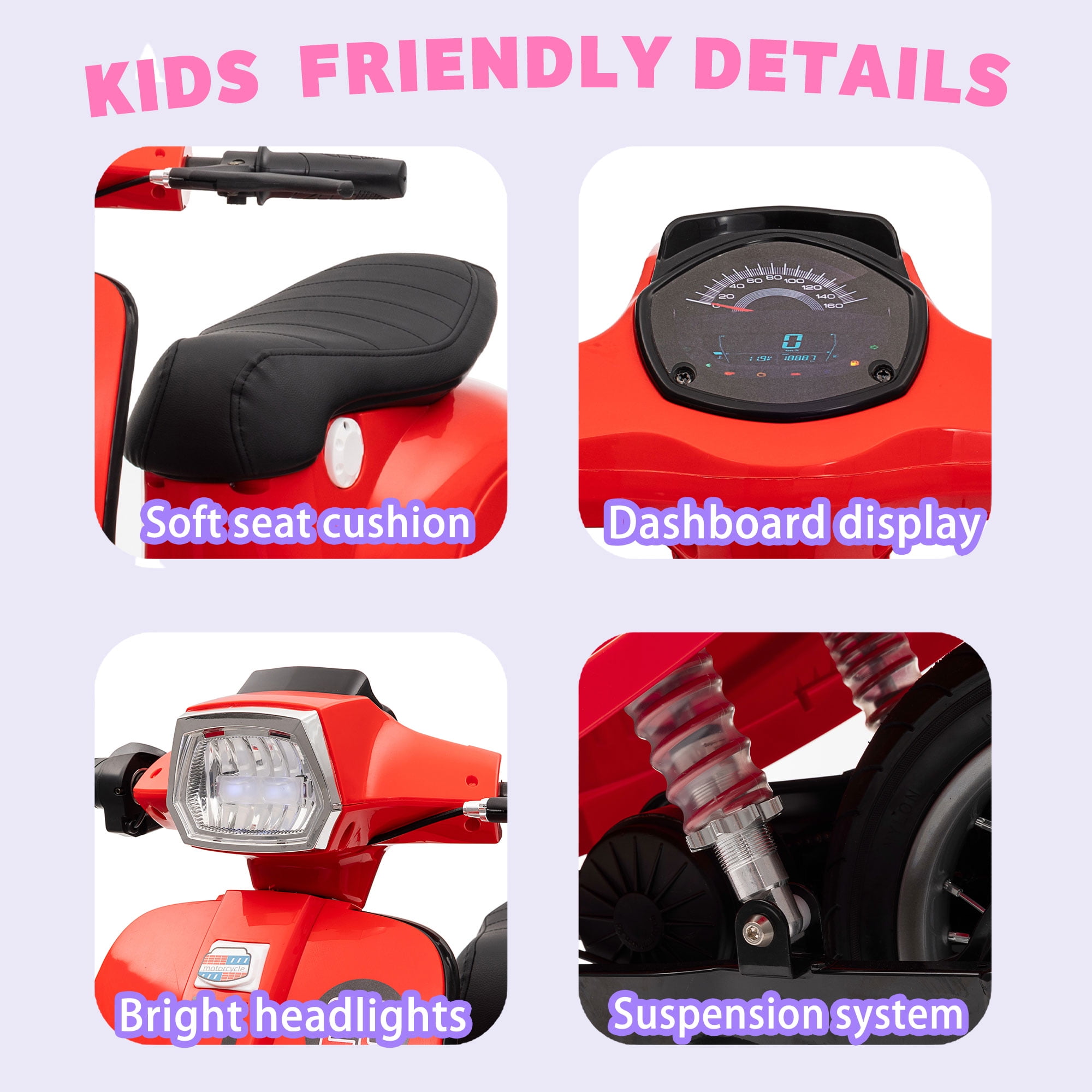 Okybaby 24V Ride on Motorcycle, 250W Electric Motorcycle with Max Speed 10 Mph, Twist-Grip Throttle, 12" Air Tyre, MP3 Player, Bluetooth, Powered Ride on Toy Car for Aged 8+, Red