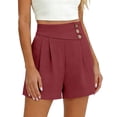 thumbnail image 3 of Womens Dress Shorts Casual 2026 Summer Elastic High Waist Button Shorts Pleated Beach Vacation Clothes (Red,M）, 3 of 6