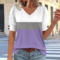 thumbnail image 3 of Lmnyox V Neck Shirt Womens Casual Fashion Short Sleeve Print T Shirt Color Block Trendy Loose Blouses Summer Tops, 3 of 7