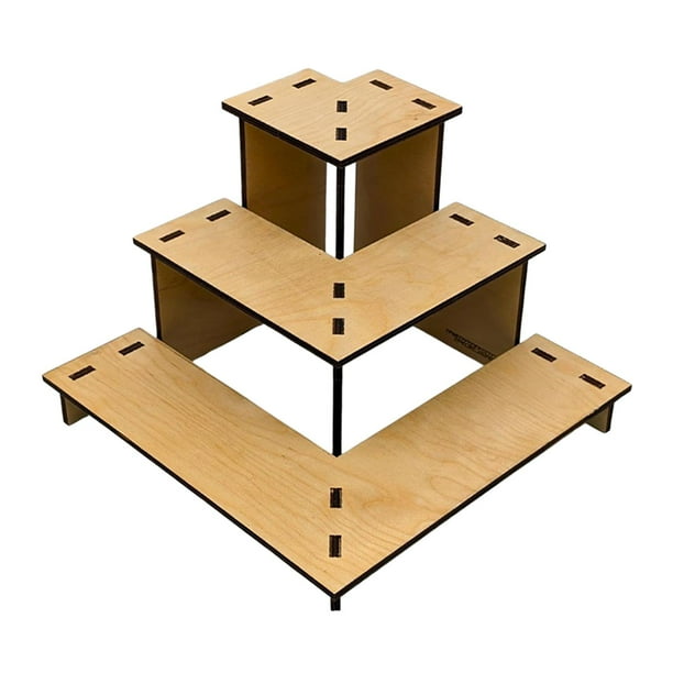Exhibidor esquinero de 3 niveles con estantes para mesa de venta al público. Organizador de 3 niveles para mesa de venta al público en