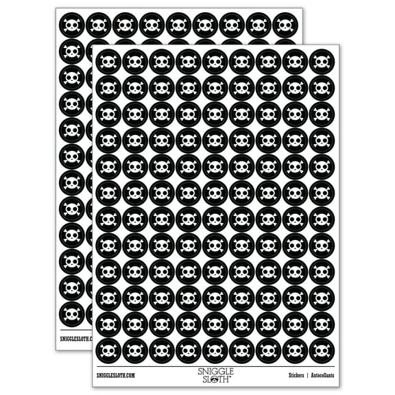 Cute Simple Skull and Crossbones 200 Round Stickers - Black - Gloss Finish - 0.50" Size
